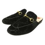 グッチ GUCCI プリンスタウン ホースビット ミュール サンダル GG柄 ベルベット 黒 ブラック 6.5 約23.5cm 475094 ■MNK5