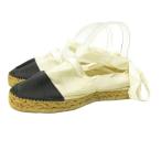 シャネル CHANEL エスパドリーユ スリッポン ココマーク バイカラー 白 ホワイト 黒 ブラック 約25.0cm 40 ■MNK5 レディース