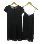 プラダ PRADA ワンピース ペチコート シルク 半袖 ひざ丈 36 黒 ブラック 0000ET-CO346-00002 0220 ■IBO90 レディース