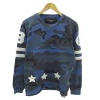 ハイドロゲン HYDROGEN 美品 スウェット トレーナー 迷彩柄 カモフラージュ 背番号 長袖 M 青 ブルー 0306 IBO90 メンズ