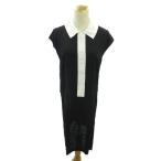 プラダ PRADA ワンピース バイカラー ノースリーブ ひざ丈 42 黒 白 ブラック ホワイト 0303 IBO92 レディース