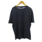 プラダ PRADA Tシャツ 切替 ロゴ パッチ 半袖 L 紺 ネイビー 0313 ☆AA★ メンズ