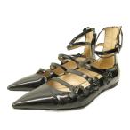 フェンディ FENDI パンプス フラットシューズ ポインテッドトゥ ストラップ フラワーアップリケ パテントレザー 36 23.0cm 黒