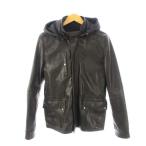 【中古】ザラマン ZARA MAN レザー ジャケット 本革 フード付き 黒 ブラック S メンズ 【ベクトル 古着】