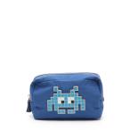 中古 アニヤハインドマーチ ANYA HINDMARCH ポーチ 青 水色 小物 ナイロン レザー フリンジ MAKE UP POUCH SPACE INVAD  レディース 【ベク