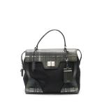 中古 プラダ PRADA ハンドバッグ チェック柄 黒 カーキ 白 1BA005 サフィアーノレザー ナイロン TESSUTO SAFFIAN メンズ 【ベクトル 古着】