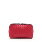 中古 ボッテガヴェネタ BOTTEGA VENETA ポーチ イントレチャート 赤 紫 小物 レザー 132534 レディース 【ベクトル 古着】