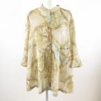 コリーヌジャルダン Collinejardin シャツ ブラウス チュニック 七分袖 総柄 ベージュ M L *T75 レディース