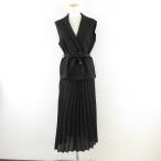 ザラ ZARA ベストワンピース プリーツスカート ロング 黒 M *A444 レディース