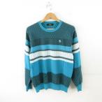  Munsingwear одежда MUNSINGWEAR спорт одежда Golf окантовка вязаный длинный рукав синий зеленый L *A286 мужской 