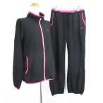  Nike NIKE выставить верх и низ жакет длинный рукав Zip выше брюки длинный длина DRI-FIT Logo тонкий XL черный × розовый спорт одежда *