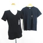 未使用品 ユニクロ 2点セット Tシャツ フライス Vネック 半袖 クルーネック 半袖 コットン L ブラック/ネイビー ※EKM レディース
