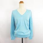 未使用品 ユニクロ UNIQLO ニット セーター 長袖 Vネック マシンウォッシャブル ウール混 薄手 L ブルー ※EKM レディース