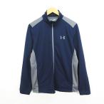  Under Armor UNDER ARMOUR MTR3608 джерси жакет длинный рукав Zip выше нагрев механизм Logo MD темно-синий × серый спорт одежда *E