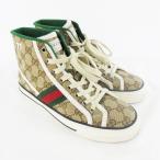 グッチ GUCCI Tennis テニス 1977 High Top Sneaker ハイトップ スニーカー GGスプリーム キャンバス  ベージュ 37 約24ｃｍ 靴 レディース