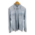 レミレリーフ REMI RELIEF 128390 ウエスタンシャツ 長袖 デニム シャンブレー パッチワーク USED加工 ダメージ ライトブルー コットン L