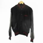 90s USA製 HOLLOWAY ホロウェイ L スタジャン ブルゾン ジャケット ロゴ 刺繍 ウール レザー ブラック 黒 レッド 赤 ヴィンテージ オールド
