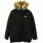 ダントン DANTON 美品 タッサー ダウンジャケット コート フード ファー取外し可 ビショップ取扱い ロゴ 黒 ブラック 38