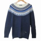 バーバリーブラックレーベル BURBERRY BLACK LABEL ノルディックニット セーター 厚手 長袖 ウール 2 M相当 紺 白 ■GY09 X メンズ