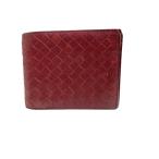 ボッテガヴェネタ BOTTEGA VENETA イントレチャート 二つ折り財布 ショートウォレット レザー 皮革 ワインレッド 赤系 ■MET1