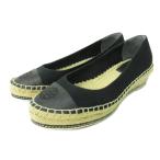 ショッピングウエッジソール トリーバーチ TORY BURCH ウエッジソール パンプス キャンバス 黒 ブラック 7.5 24.5cm レディース