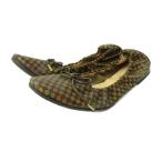  Louis Vuitton LOUIS VUITTON Damier балетки Flat кожа 35.5 22.5cm чай Brown 1010 *AA* женский 