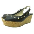ショッピングウエッジソール 未使用品 ジミーチュウ JIMMY CHOO スタースタッズ ウエッジソール サンダル レザー 黒 ブラック 37.5 24.5cm STK レディース