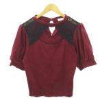 DEAR MY LOVE 夢展望 美品 ニット セーター 切替 レース バラ チャーム 半袖 3L 紅 黒 ボルドー ブラック 1119 レディース