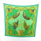 ショッピングスカーフ エルメス HERMES カレ90 スカーフ LES BISSONE DE VENISE ヴェニスの船祭り 緑 グリーン レディース