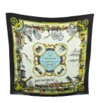 ショッピングエルメス エルメス HERMES 美品 カレ90 スカーフ MERVEILLES DE LA VAPEUR すばらしき蒸気機関車 黒 ブラック レディース