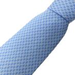 エルメス HERMES ネクタイ レギュラータイ 総柄 シルク フランス製 水色 ライトブルー 0114 メンズ