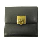 サルヴァトーレフェラガモ Salvatore Ferragamo ガンチーニ金具 二つ折り財布 レザー 皮革 黒 ブラック レディース