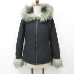  Uniqlo UNIQLO стеганная куртка Zip выше капот искусственный мех с хлопком чёрный черный L женский 