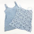 未使用品 ユニクロ UNIQLO タンクトップ キャミソール 2枚セット エアリズム カップ付き 総柄 ヘザー フラワー 青 ブルー M レディース