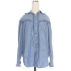 ラルフローレン RALPH LAUREN フリル ダンガリーシャツ ブラウス 長袖 9 ブルー 青 レディース