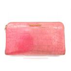 ミュウミュウ miumiu 長財布 クロコ型押し ラウンドジップ レザーロゴ ピンク /hn レディース