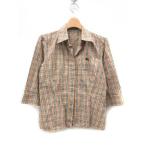 バーバリーブルーレーベル BURBERRY BLUE LABEL シャツ チェック 刺繍 七分袖 38 ベージュ /DT ☆CA☆キ6 レディース【中古】【ベクトル 古着】