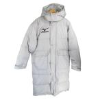 ミズノ MIZUNO ベンチ コート ダウン スポーツ ロング フード スリット 刺繍 グレー サイズL QQQ メンズ