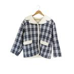 Anne rekreen recre обратная сторона боа жакет кнопка tartan в клетку Junior размер 150 темно-синий серия QQQ Kids 
