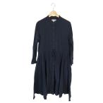 ユニクロ UNIQLO × INES DE LA FRESSANGE コラボ ワンピース ひざ丈 長袖 フレア ボタン 無地 ネイビー サイズL QQQ レディース