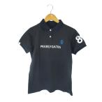  Pearly Gates PEARLY GATES тянуть over рубашка-поло короткий рукав Golf спорт одежда Logo вышивка полоса черный размер 0 QQQreti-