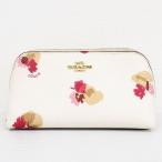 中古 COACH F65349 フローラルプリント コスメティックポーチ ファッション小物 PVC オフホワイト ピンク ライトブラウン レディース 【ベ