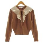 未使用品 ザラ ZARA レースフリル襟 ニット ヘンリーネック リボン 長袖 ブラウン 茶 ベージュ M レディース