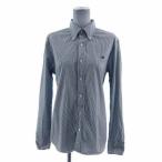 ジムフレックス Gymphlex シャツ ボタンダウン 長袖 ロゴ刺繍 日本製 コットン ストライプ ブルー 青 ホワイト 白 M レディース