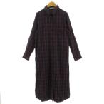 アーバンリサーチ ドアーズ URBAN RESEARCH DOORS ワンピース シャツワンピ 長袖 ロング丈 胸ポケ コットン混 チェック 紺 赤 茶 F