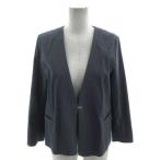 リヴドロワ RIVE DROITE ジャケット ノーカラー V襟 日本製 コットン混 ストライプ ネイビー 紺 ホワイト 白 F レディース