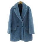 ザラ ベーシック ZARA BASIC ボアチェスターコート ダブル オーバーサイズシルエット ウール混 ブルー系 青系 M レディース