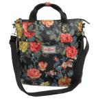 キャスキッドソン Cath Kidston 美品 トートバッグ ショルダーバッグ 2way キャンバス ビニールコーティング 花柄 黒系 マルチカラー