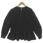 ザラ ZARA プリーツ切替えブラウス 長袖 パフスリーブ 裾フレア ブラック 黒 XS レディース