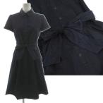 エフデ ef-de コットンブレンドシャツワンピース 51-31121040 半袖 袖ダブル レース切替え ミディ丈 レースリボンベルト ネイビー 9